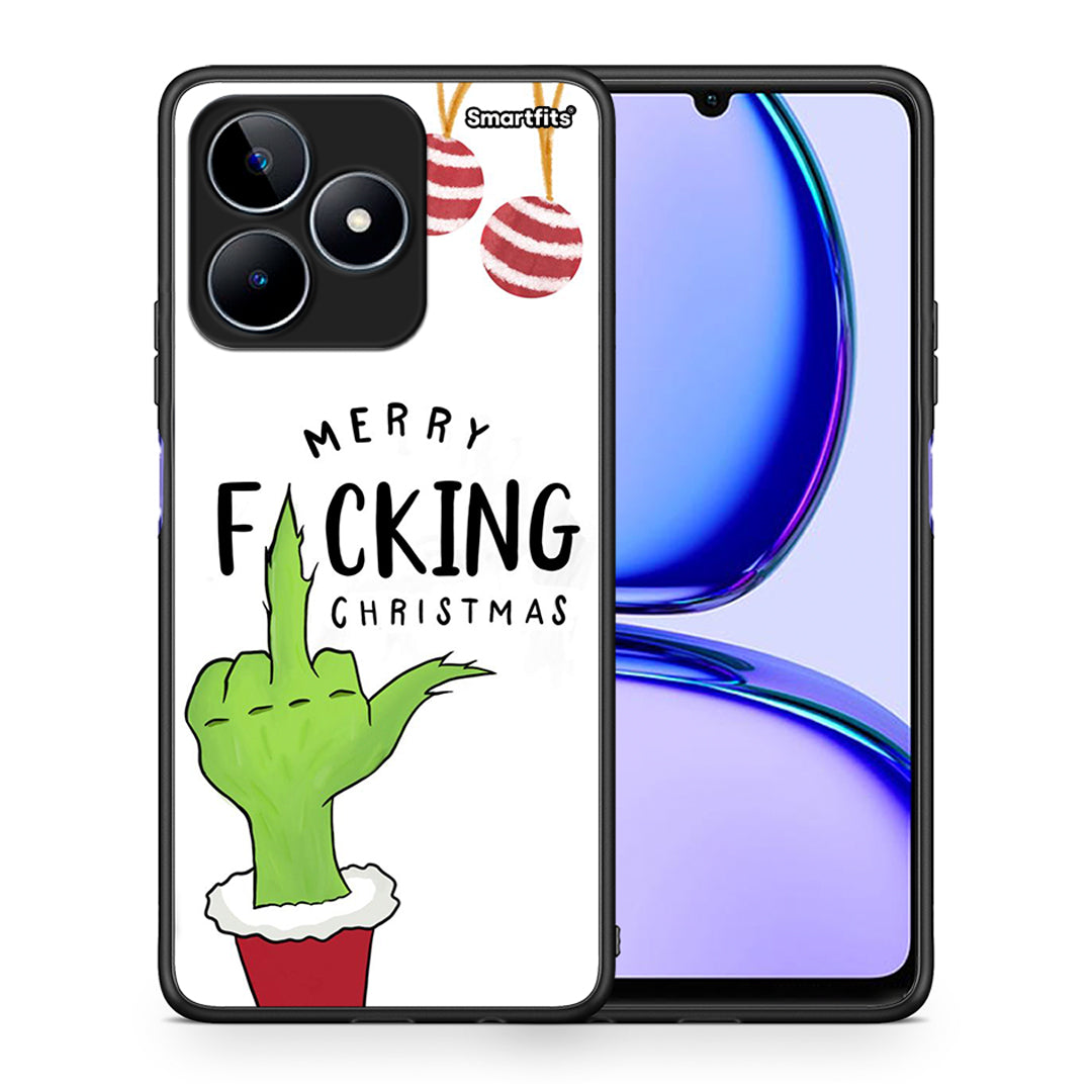 Θήκη Realme C53 Merry F Xmas από τη Smartfits με σχέδιο στο πίσω μέρος και μαύρο περίβλημα | Realme C53 Merry F Xmas case with colorful back and black bezels