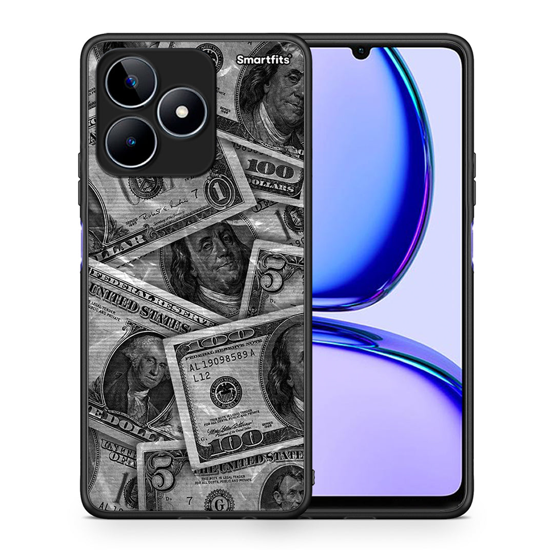 Θήκη Realme C53 Money Dollars από τη Smartfits με σχέδιο στο πίσω μέρος και μαύρο περίβλημα | Realme C53 Money Dollars case with colorful back and black bezels