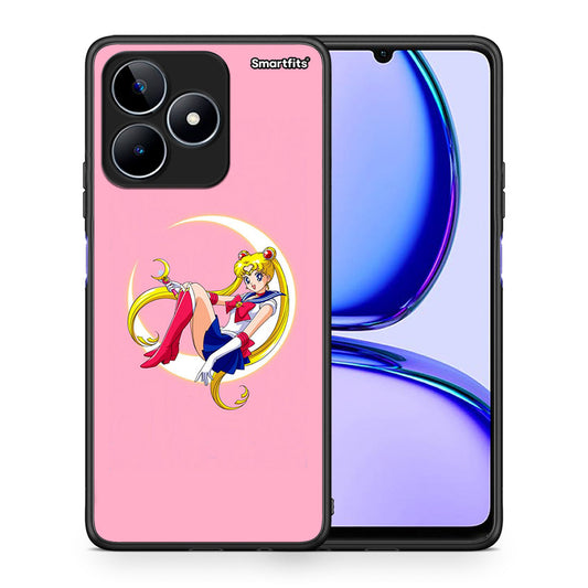 Θήκη Realme C53 Moon Girl από τη Smartfits με σχέδιο στο πίσω μέρος και μαύρο περίβλημα | Realme C53 Moon Girl case with colorful back and black bezels