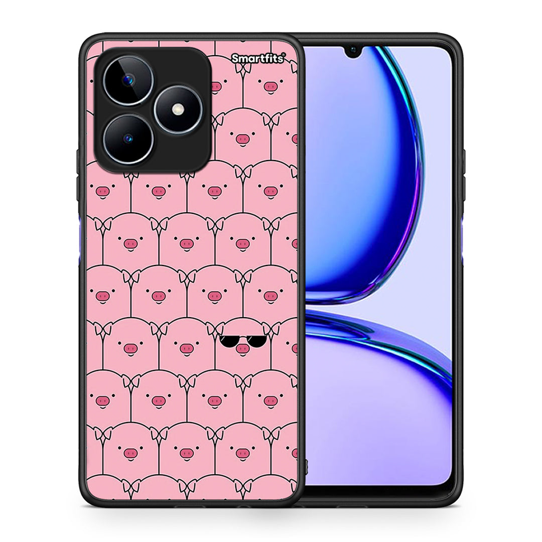 Θήκη Realme C53 Pig Glasses από τη Smartfits με σχέδιο στο πίσω μέρος και μαύρο περίβλημα | Realme C53 Pig Glasses case with colorful back and black bezels