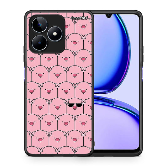 Θήκη Realme C53 Pig Glasses από τη Smartfits με σχέδιο στο πίσω μέρος και μαύρο περίβλημα | Realme C53 Pig Glasses case with colorful back and black bezels