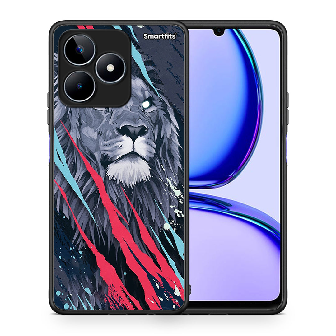 Θήκη Realme C53 Lion Designer PopArt από τη Smartfits με σχέδιο στο πίσω μέρος και μαύρο περίβλημα | Realme C53 Lion Designer PopArt case with colorful back and black bezels