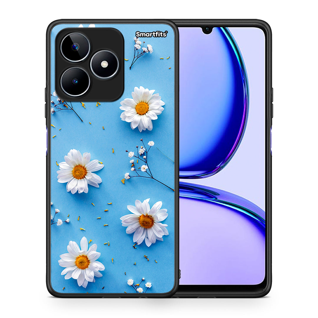 Θήκη Realme C53 Real Daisies από τη Smartfits με σχέδιο στο πίσω μέρος και μαύρο περίβλημα | Realme C53 Real Daisies case with colorful back and black bezels