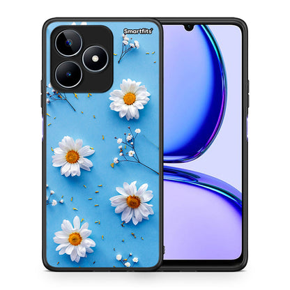 Θήκη Realme C53 Real Daisies από τη Smartfits με σχέδιο στο πίσω μέρος και μαύρο περίβλημα | Realme C53 Real Daisies case with colorful back and black bezels