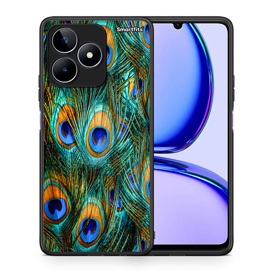 Θήκη Realme C53 Real Peacock Feathers από τη Smartfits με σχέδιο στο πίσω μέρος και μαύρο περίβλημα | Realme C53 Real Peacock Feathers case with colorful back and black bezels