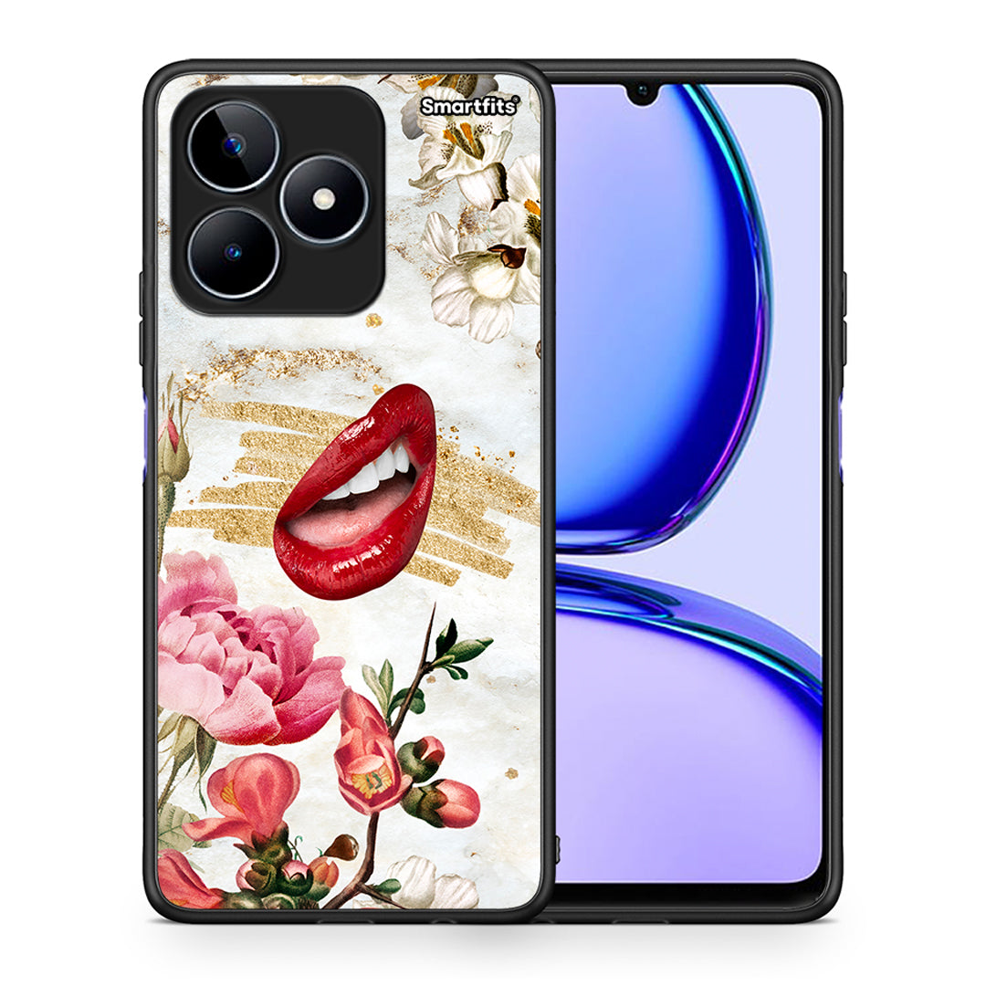 Θήκη Realme C53 Red Lips από τη Smartfits με σχέδιο στο πίσω μέρος και μαύρο περίβλημα | Realme C53 Red Lips case with colorful back and black bezels