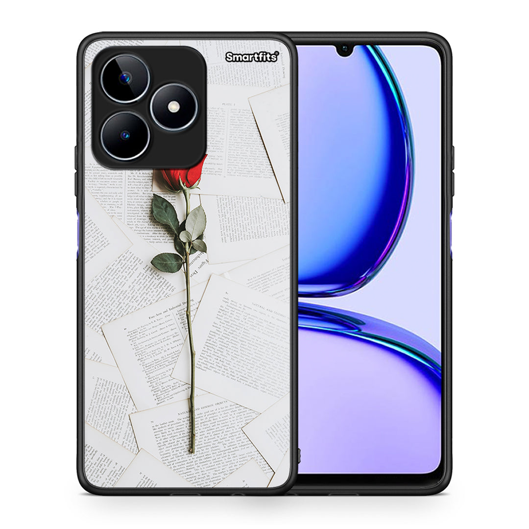 Θήκη Realme C53 Red Rose από τη Smartfits με σχέδιο στο πίσω μέρος και μαύρο περίβλημα | Realme C53 Red Rose case with colorful back and black bezels