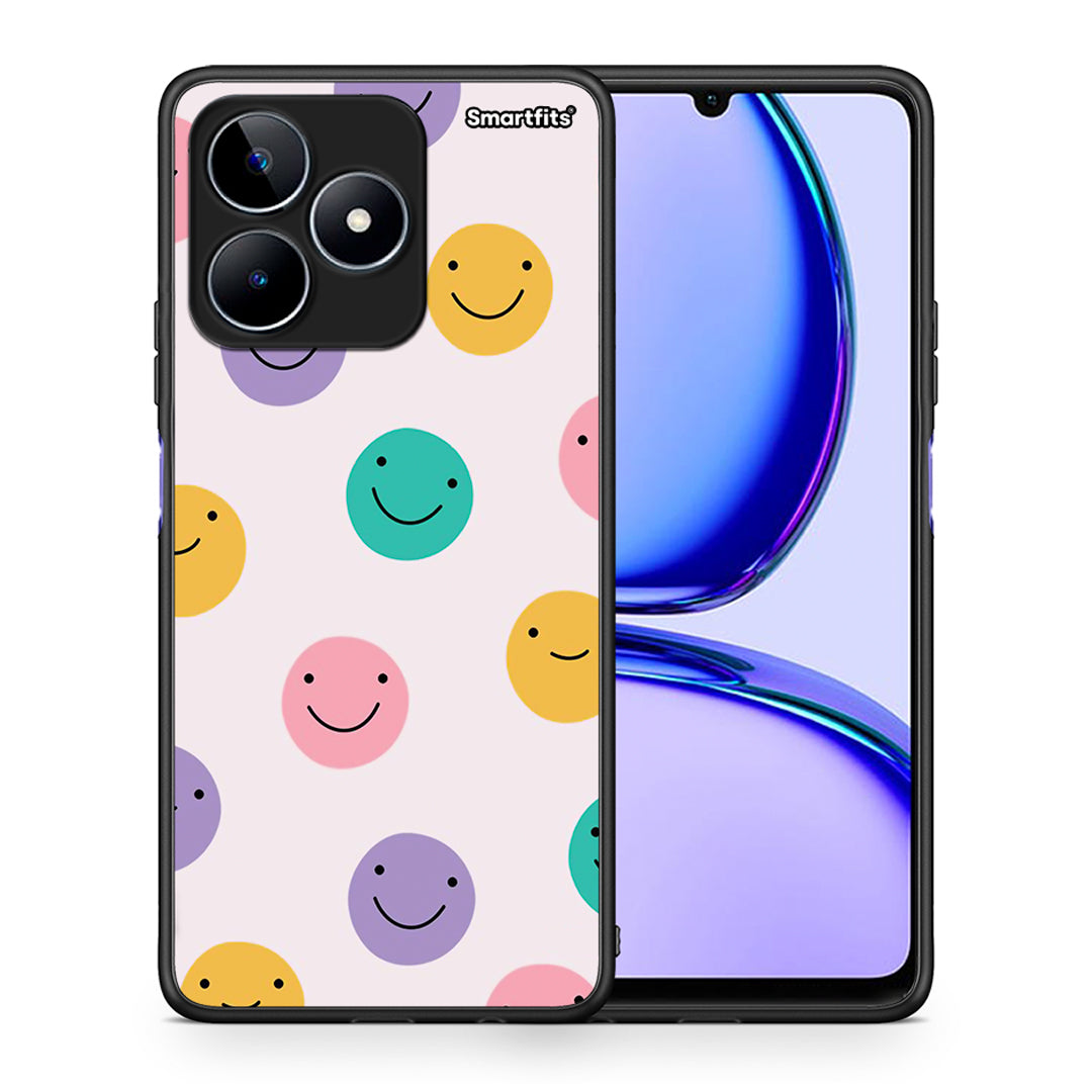 Θήκη Realme C53 Smiley Faces από τη Smartfits με σχέδιο στο πίσω μέρος και μαύρο περίβλημα | Realme C53 Smiley Faces case with colorful back and black bezels