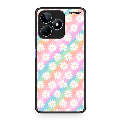Realme C53 White Daisies θήκη από τη Smartfits με σχέδιο στο πίσω μέρος και μαύρο περίβλημα | Smartphone case with colorful back and black bezels by Smartfits
