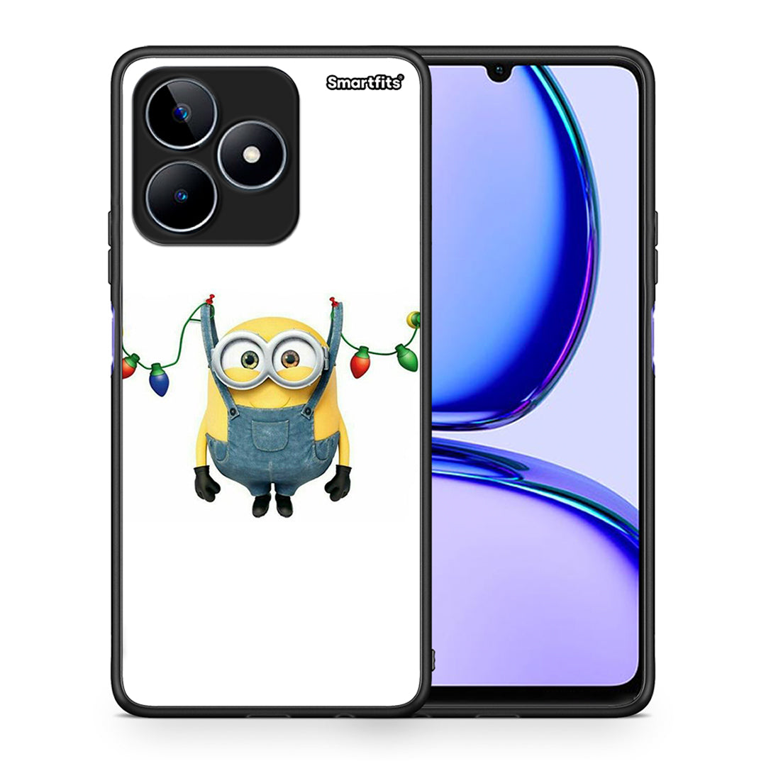 Θήκη Realme C53 Xmas Minion Lights από τη Smartfits με σχέδιο στο πίσω μέρος και μαύρο περίβλημα | Realme C53 Xmas Minion Lights case with colorful back and black bezels