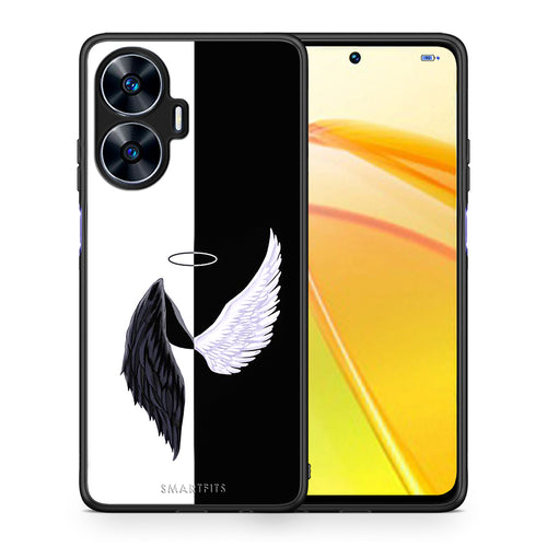 Θήκη Realme C55 Dual Angels Demons από τη Smartfits με σχέδιο στο πίσω μέρος και μαύρο περίβλημα | Realme C55 Dual Angels Demons Case with Colorful Back and Black Bezels