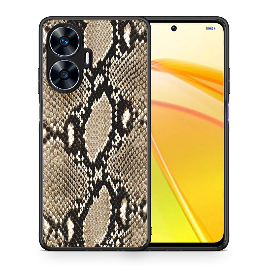 Θήκη Realme C55 Dual Animal Fashion Snake από τη Smartfits με σχέδιο στο πίσω μέρος και μαύρο περίβλημα | Realme C55 Dual Animal Fashion Snake Case with Colorful Back and Black Bezels