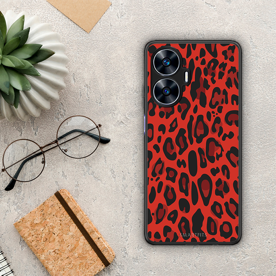 Θήκη Realme C55 Dual Animal Red Leopard από τη Smartfits με σχέδιο στο πίσω μέρος και μαύρο περίβλημα | Realme C55 Dual Animal Red Leopard Case with Colorful Back and Black Bezels