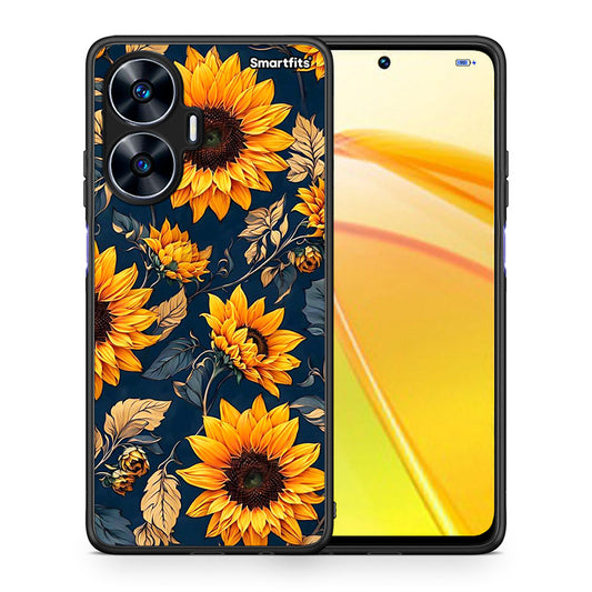 Θήκη Realme C55 Dual Autumn Sunflowers από τη Smartfits με σχέδιο στο πίσω μέρος και μαύρο περίβλημα | Realme C55 Dual Autumn Sunflowers Case with Colorful Back and Black Bezels