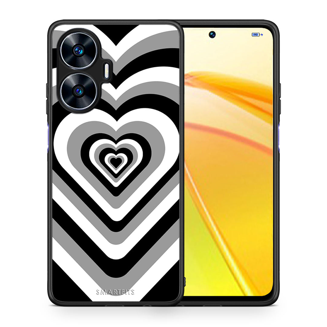 Θήκη Realme C55 Dual Black Hearts από τη Smartfits με σχέδιο στο πίσω μέρος και μαύρο περίβλημα | Realme C55 Dual Black Hearts Case with Colorful Back and Black Bezels