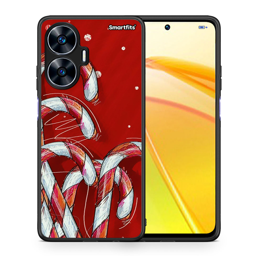 Θήκη Realme C55 Dual Candy Cane από τη Smartfits με σχέδιο στο πίσω μέρος και μαύρο περίβλημα | Realme C55 Dual Candy Cane Case with Colorful Back and Black Bezels