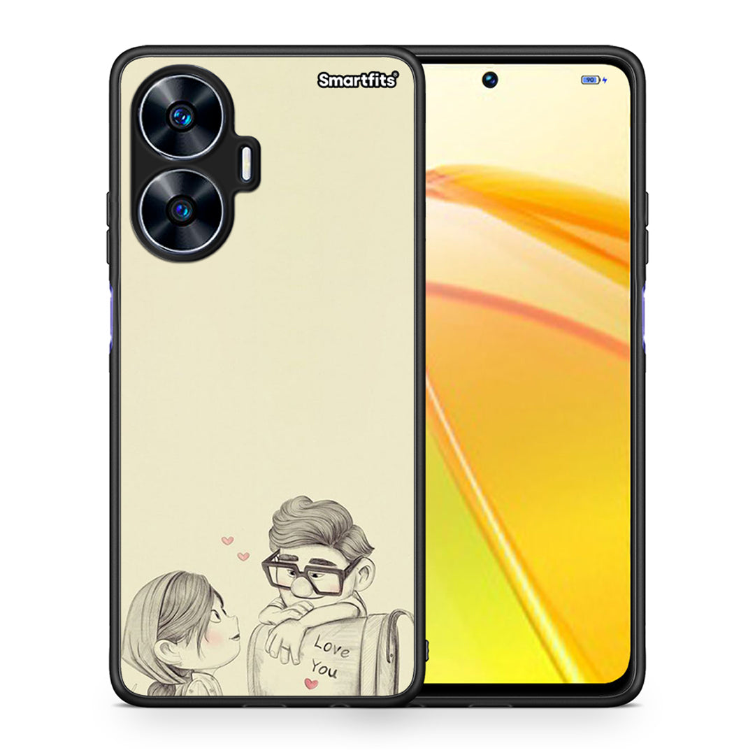Θήκη Realme C55 Dual Carl And Ellie από τη Smartfits με σχέδιο στο πίσω μέρος και μαύρο περίβλημα | Realme C55 Dual Carl And Ellie Case with Colorful Back and Black Bezels