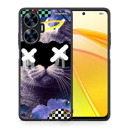 Θήκη Realme C55 Dual Cat Collage από τη Smartfits με σχέδιο στο πίσω μέρος και μαύρο περίβλημα | Realme C55 Dual Cat Collage Case with Colorful Back and Black Bezels