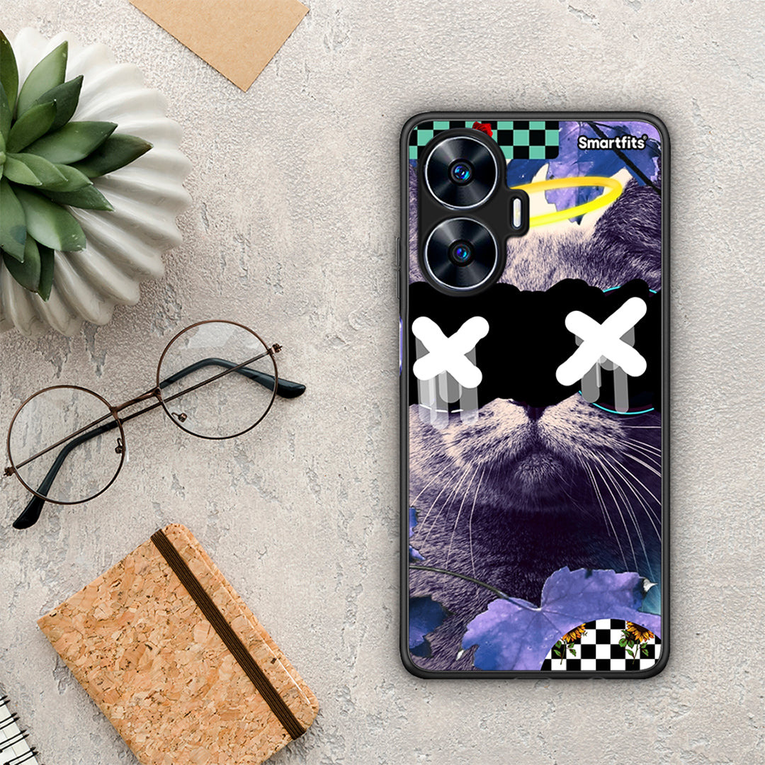Θήκη Realme C55 Dual Cat Collage από τη Smartfits με σχέδιο στο πίσω μέρος και μαύρο περίβλημα | Realme C55 Dual Cat Collage Case with Colorful Back and Black Bezels