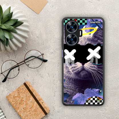 Θήκη Realme C55 Dual Cat Collage από τη Smartfits με σχέδιο στο πίσω μέρος και μαύρο περίβλημα | Realme C55 Dual Cat Collage Case with Colorful Back and Black Bezels