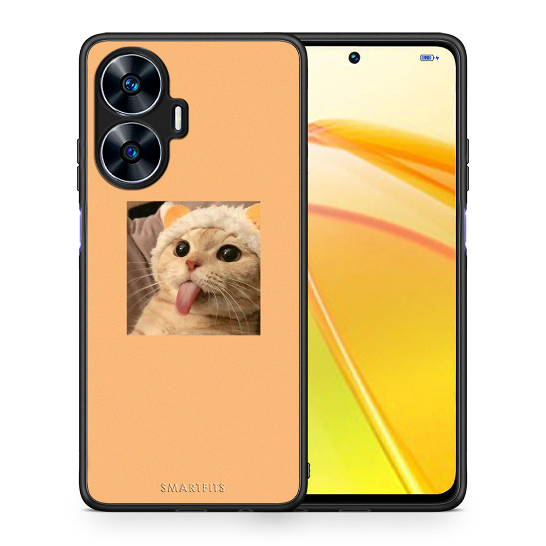 Θήκη Realme C55 Dual Cat Tongue από τη Smartfits με σχέδιο στο πίσω μέρος και μαύρο περίβλημα | Realme C55 Dual Cat Tongue Case with Colorful Back and Black Bezels