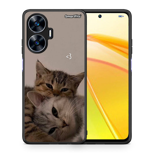 Θήκη Realme C55 Dual Cats In Love από τη Smartfits με σχέδιο στο πίσω μέρος και μαύρο περίβλημα | Realme C55 Dual Cats In Love Case with Colorful Back and Black Bezels