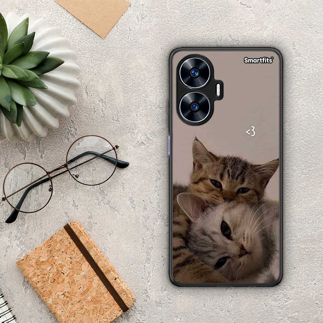 Θήκη Realme C55 Dual Cats In Love από τη Smartfits με σχέδιο στο πίσω μέρος και μαύρο περίβλημα | Realme C55 Dual Cats In Love Case with Colorful Back and Black Bezels
