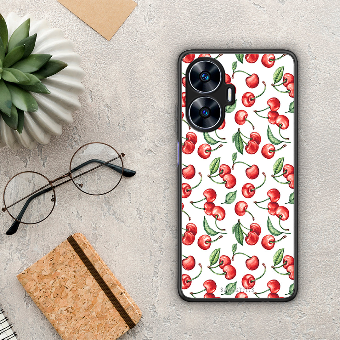 Θήκη Realme C55 Dual Cherry Summer από τη Smartfits με σχέδιο στο πίσω μέρος και μαύρο περίβλημα | Realme C55 Dual Cherry Summer Case with Colorful Back and Black Bezels