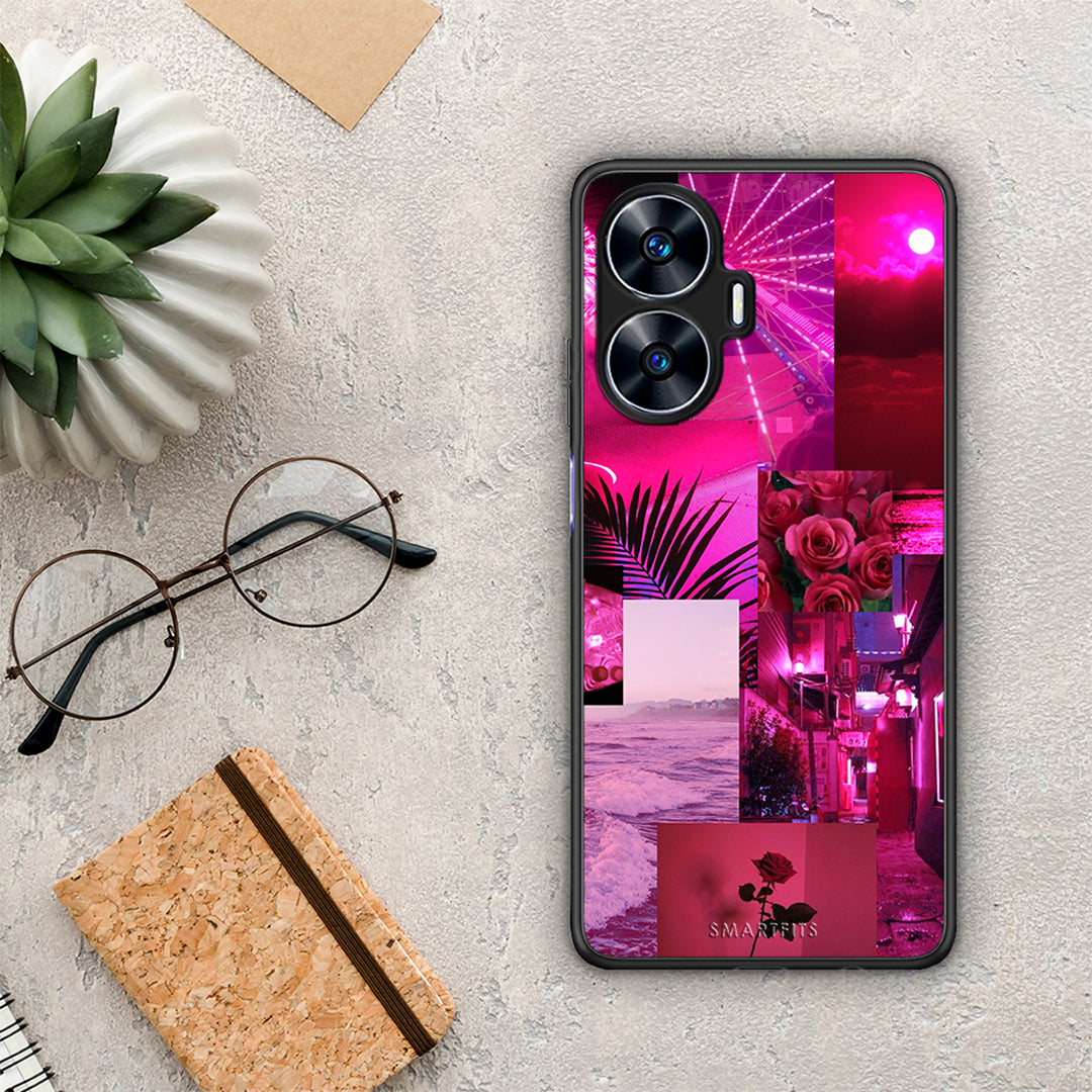 Θήκη Realme C55 Dual Collage Red Roses από τη Smartfits με σχέδιο στο πίσω μέρος και μαύρο περίβλημα | Realme C55 Dual Collage Red Roses Case with Colorful Back and Black Bezels