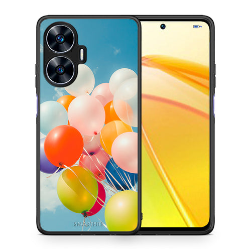 Θήκη Realme C55 Dual Colorful Balloons από τη Smartfits με σχέδιο στο πίσω μέρος και μαύρο περίβλημα | Realme C55 Dual Colorful Balloons Case with Colorful Back and Black Bezels