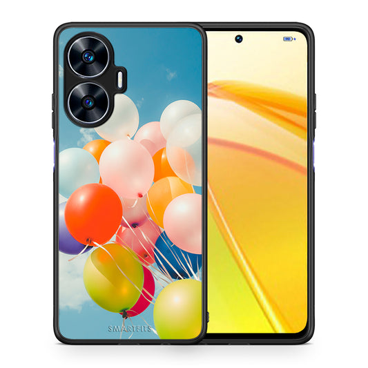 Θήκη Realme C55 Dual Colorful Balloons από τη Smartfits με σχέδιο στο πίσω μέρος και μαύρο περίβλημα | Realme C55 Dual Colorful Balloons Case with Colorful Back and Black Bezels