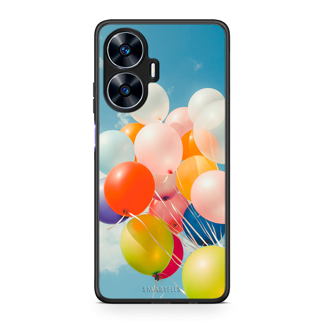 Θήκη Realme C55 Dual Colorful Balloons από τη Smartfits με σχέδιο στο πίσω μέρος και μαύρο περίβλημα | Realme C55 Dual Colorful Balloons Case with Colorful Back and Black Bezels