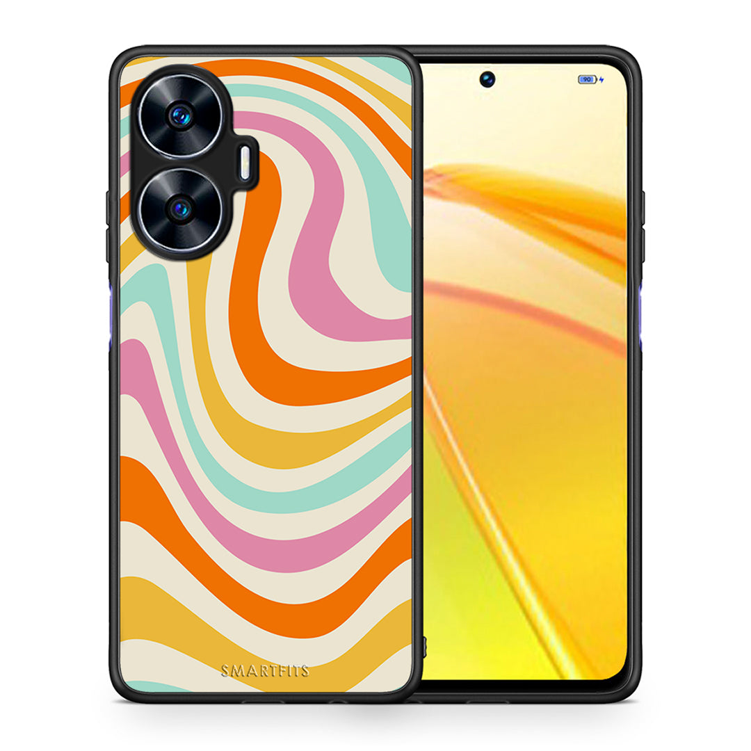 Θήκη Realme C55 Dual Colourful Waves από τη Smartfits με σχέδιο στο πίσω μέρος και μαύρο περίβλημα | Realme C55 Dual Colourful Waves Case with Colorful Back and Black Bezels