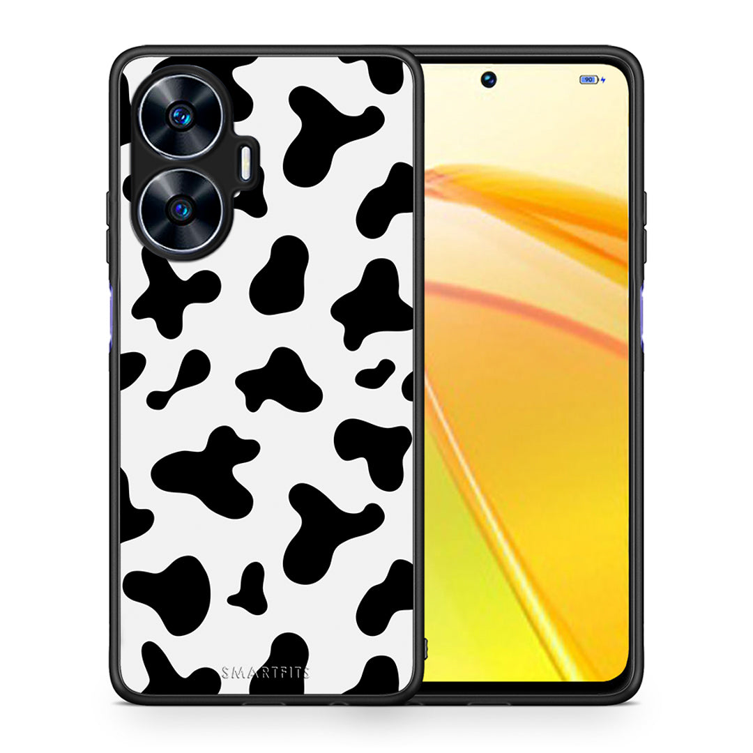 Θήκη Realme C55 Dual Cow Print από τη Smartfits με σχέδιο στο πίσω μέρος και μαύρο περίβλημα | Realme C55 Dual Cow Print Case with Colorful Back and Black Bezels