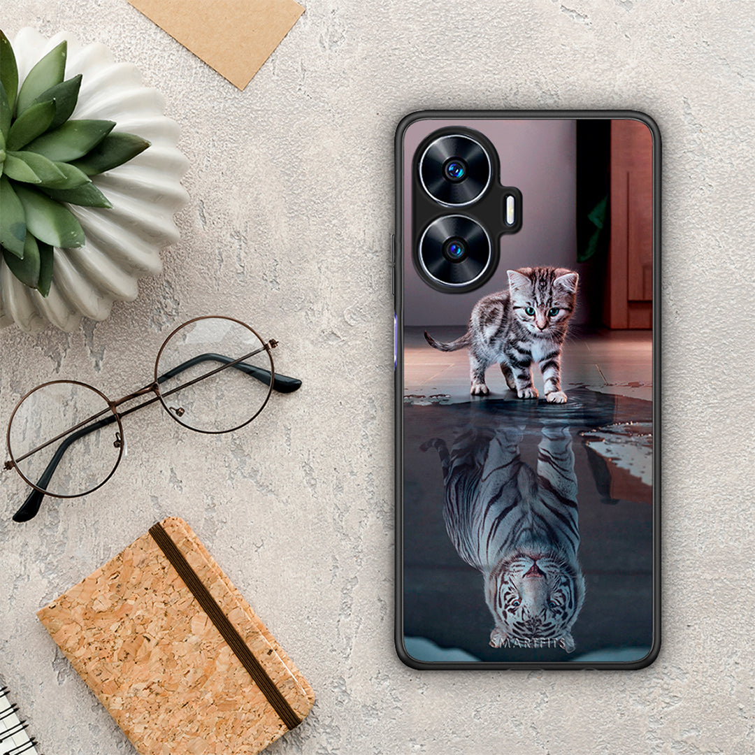 Θήκη Realme C55 Dual Cute Tiger από τη Smartfits με σχέδιο στο πίσω μέρος και μαύρο περίβλημα | Realme C55 Dual Cute Tiger Case with Colorful Back and Black Bezels