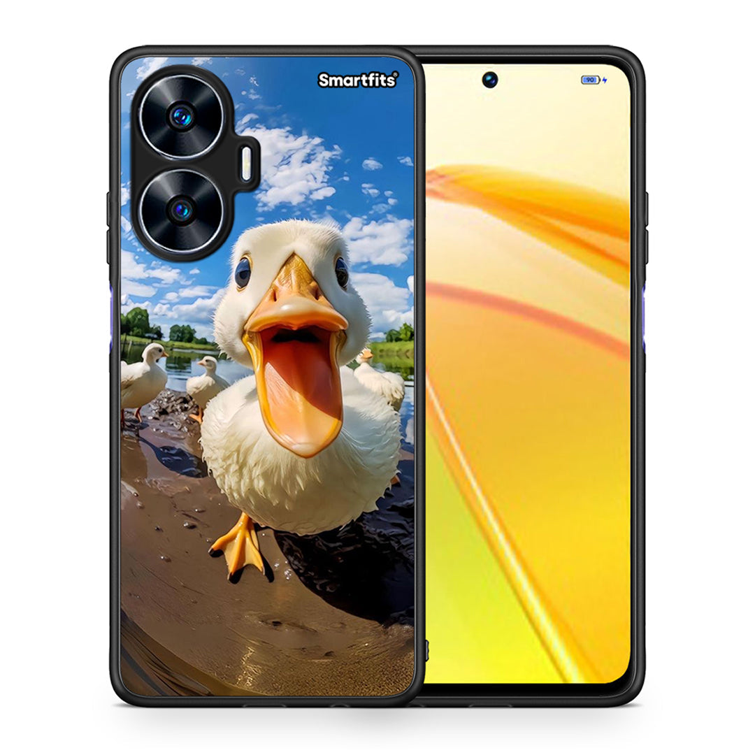 Θήκη Realme C55 Dual Duck Face από τη Smartfits με σχέδιο στο πίσω μέρος και μαύρο περίβλημα | Realme C55 Dual Duck Face Case with Colorful Back and Black Bezels