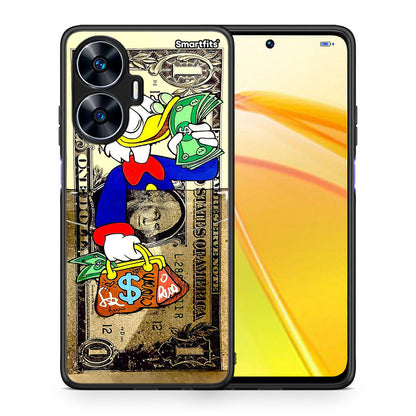 Θήκη Realme C55 Dual Duck Money από τη Smartfits με σχέδιο στο πίσω μέρος και μαύρο περίβλημα | Realme C55 Dual Duck Money Case with Colorful Back and Black Bezels
