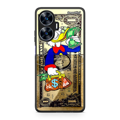 Θήκη Realme C55 Dual Duck Money από τη Smartfits με σχέδιο στο πίσω μέρος και μαύρο περίβλημα | Realme C55 Dual Duck Money Case with Colorful Back and Black Bezels