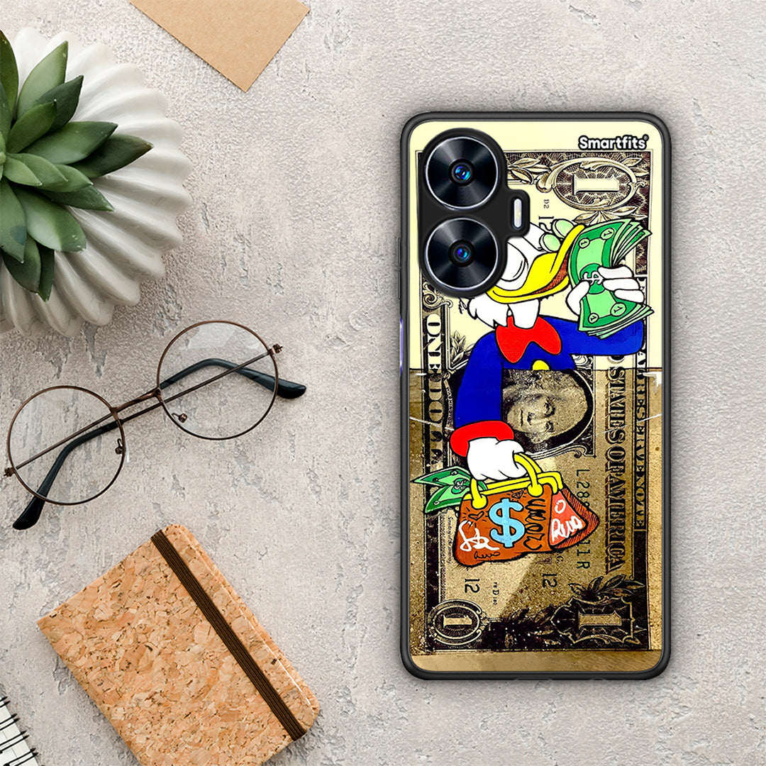 Θήκη Realme C55 Dual Duck Money από τη Smartfits με σχέδιο στο πίσω μέρος και μαύρο περίβλημα | Realme C55 Dual Duck Money Case with Colorful Back and Black Bezels