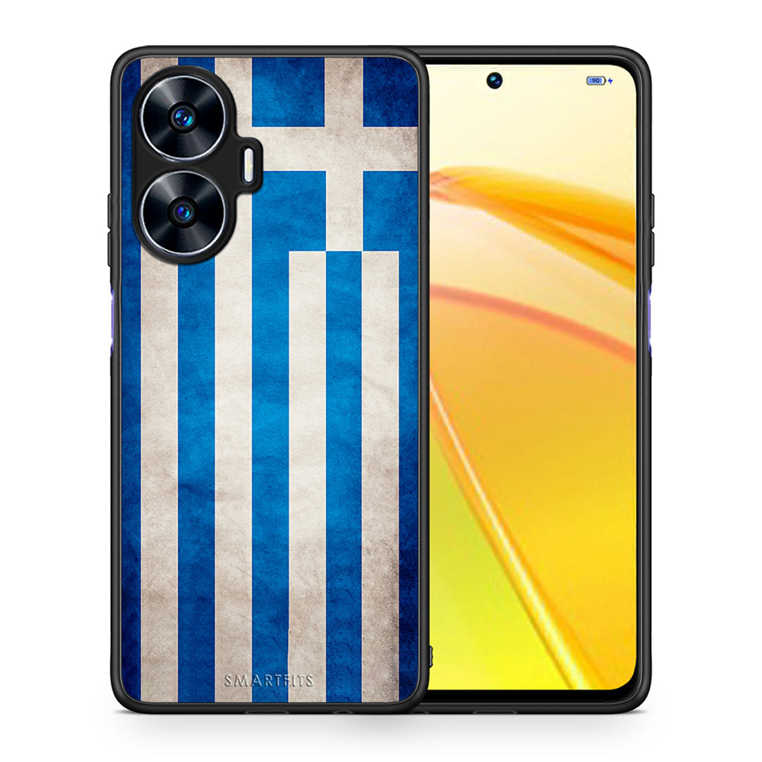 Θήκη Realme C55 Dual Flag Greek από τη Smartfits με σχέδιο στο πίσω μέρος και μαύρο περίβλημα | Realme C55 Dual Flag Greek Case with Colorful Back and Black Bezels