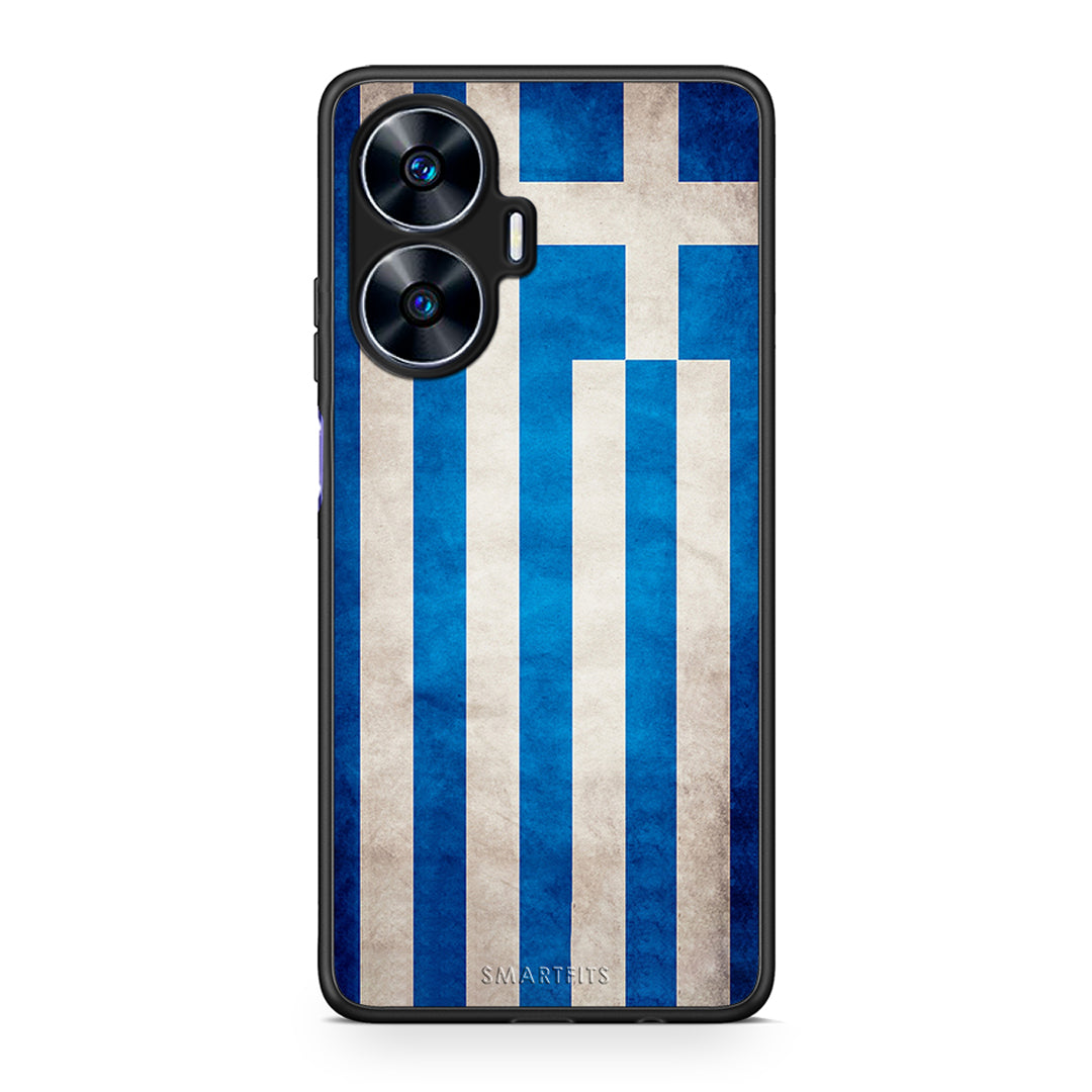 Θήκη Realme C55 Dual Flag Greek από τη Smartfits με σχέδιο στο πίσω μέρος και μαύρο περίβλημα | Realme C55 Dual Flag Greek Case with Colorful Back and Black Bezels