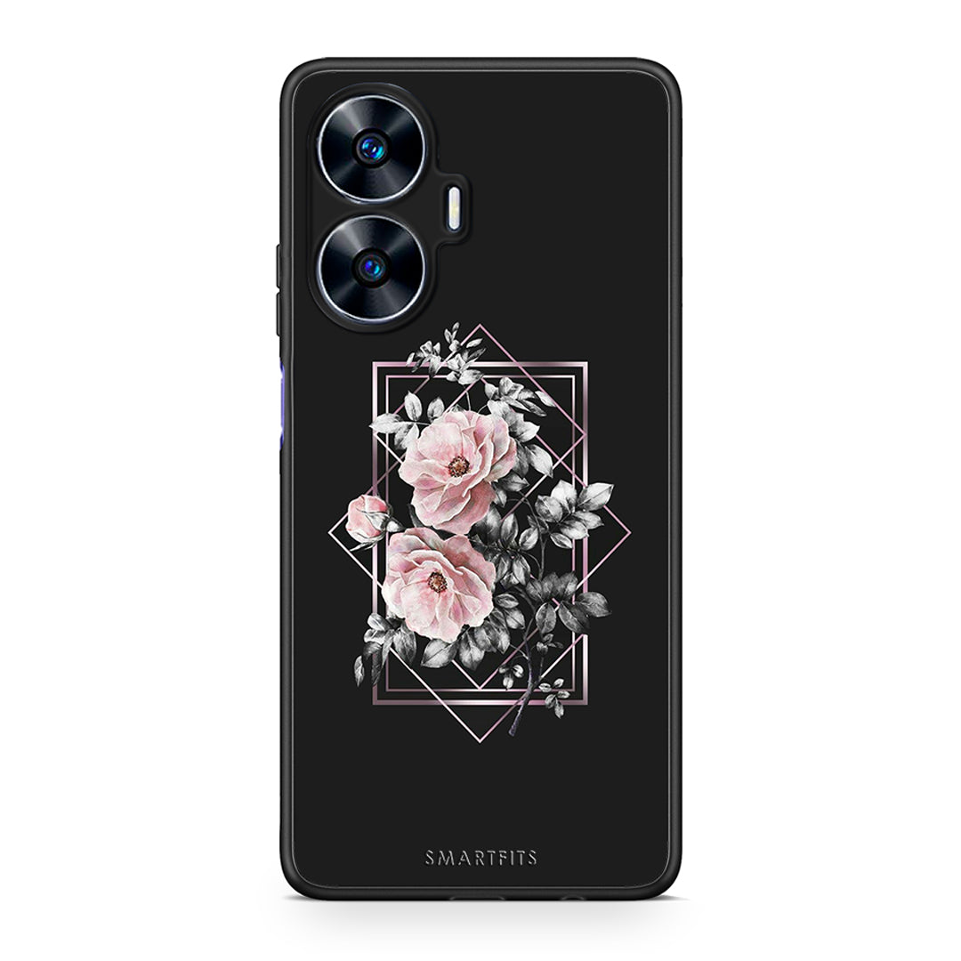 Θήκη Realme C55 Dual Flower Frame από τη Smartfits με σχέδιο στο πίσω μέρος και μαύρο περίβλημα | Realme C55 Dual Flower Frame Case with Colorful Back and Black Bezels