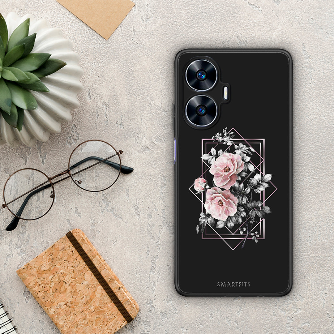 Θήκη Realme C55 Dual Flower Frame από τη Smartfits με σχέδιο στο πίσω μέρος και μαύρο περίβλημα | Realme C55 Dual Flower Frame Case with Colorful Back and Black Bezels