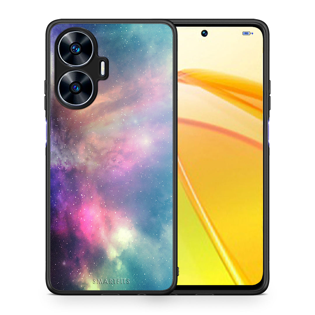 Θήκη Realme C55 Dual Galactic Rainbow από τη Smartfits με σχέδιο στο πίσω μέρος και μαύρο περίβλημα | Realme C55 Dual Galactic Rainbow Case with Colorful Back and Black Bezels