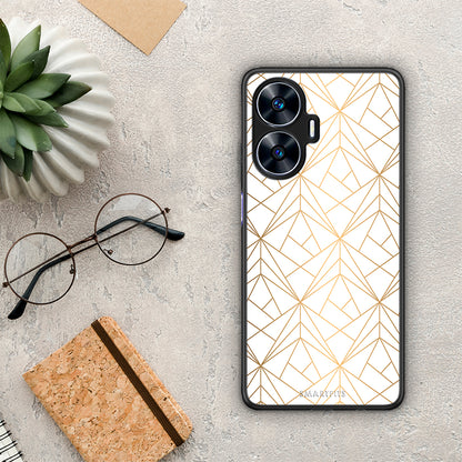 Θήκη Realme C55 Dual Geometric Luxury White από τη Smartfits με σχέδιο στο πίσω μέρος και μαύρο περίβλημα | Realme C55 Dual Geometric Luxury White Case with Colorful Back and Black Bezels