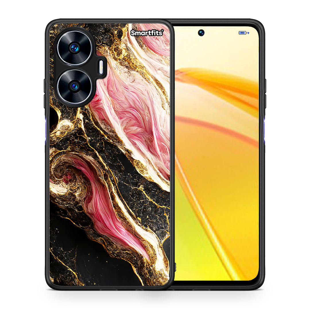 Θήκη Realme C55 Dual Glamorous Pink Marble από τη Smartfits με σχέδιο στο πίσω μέρος και μαύρο περίβλημα | Realme C55 Dual Glamorous Pink Marble Case with Colorful Back and Black Bezels