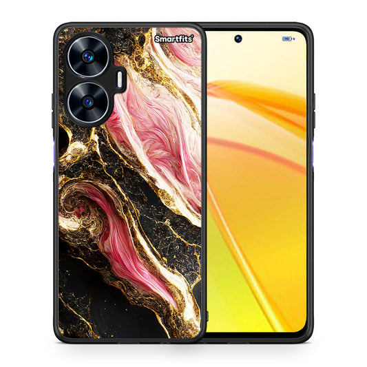 Θήκη Realme C55 Dual Glamorous Pink Marble από τη Smartfits με σχέδιο στο πίσω μέρος και μαύρο περίβλημα | Realme C55 Dual Glamorous Pink Marble Case with Colorful Back and Black Bezels