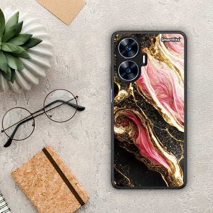 Θήκη Realme C55 Dual Glamorous Pink Marble από τη Smartfits με σχέδιο στο πίσω μέρος και μαύρο περίβλημα | Realme C55 Dual Glamorous Pink Marble Case with Colorful Back and Black Bezels