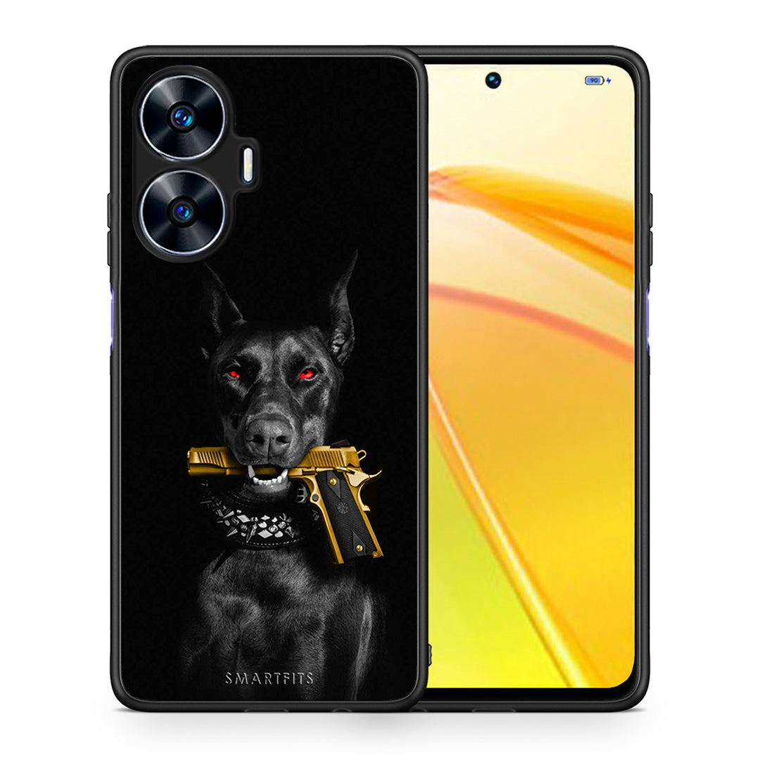 Θήκη Realme C55 Dual Golden Gun από τη Smartfits με σχέδιο στο πίσω μέρος και μαύρο περίβλημα | Realme C55 Dual Golden Gun Case with Colorful Back and Black Bezels