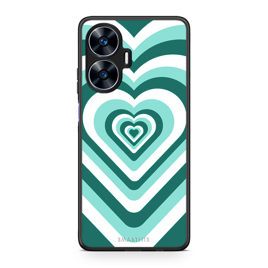 Θήκη Realme C55 Dual Green Hearts από τη Smartfits με σχέδιο στο πίσω μέρος και μαύρο περίβλημα | Realme C55 Dual Green Hearts Case with Colorful Back and Black Bezels